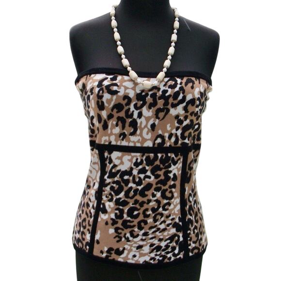 Cache Black Tan White Strapless Cami Tube Top New Stretch Animal Print $88 NWT - Picture 1 of 3